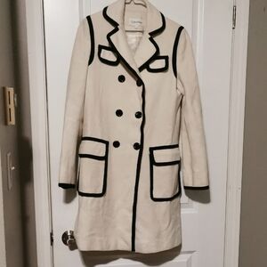 Coach Women's Elegant Cream Trench Coat with Black Trim